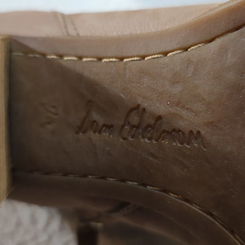 Sam‎ Edelman Mariella Leather Ankle Booties Tan Button Block Heel 7.5